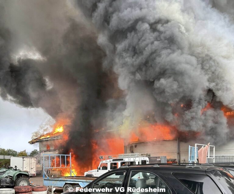 110 Einsatzkräfte bekämpften Vollbrand einer landwirtschaftlichen Lagerhalle